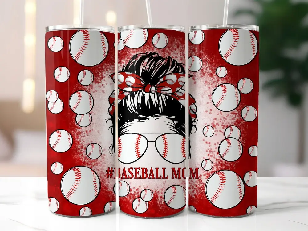 Baseball Mom 20oz Skinny Tumbler Sublimation, Baseball Tumbler Baseball Mama