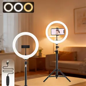 8-Inch USB LED Studio Light, Adjustable Height 32-55cm, Tripod & Phone Stand, Ideal for Photography, Live Streaming, Video Recording, Portable, Perfect Gift