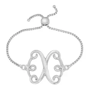 Stately Steel Stainless Steel Initial Chain Adjustable Bracelet