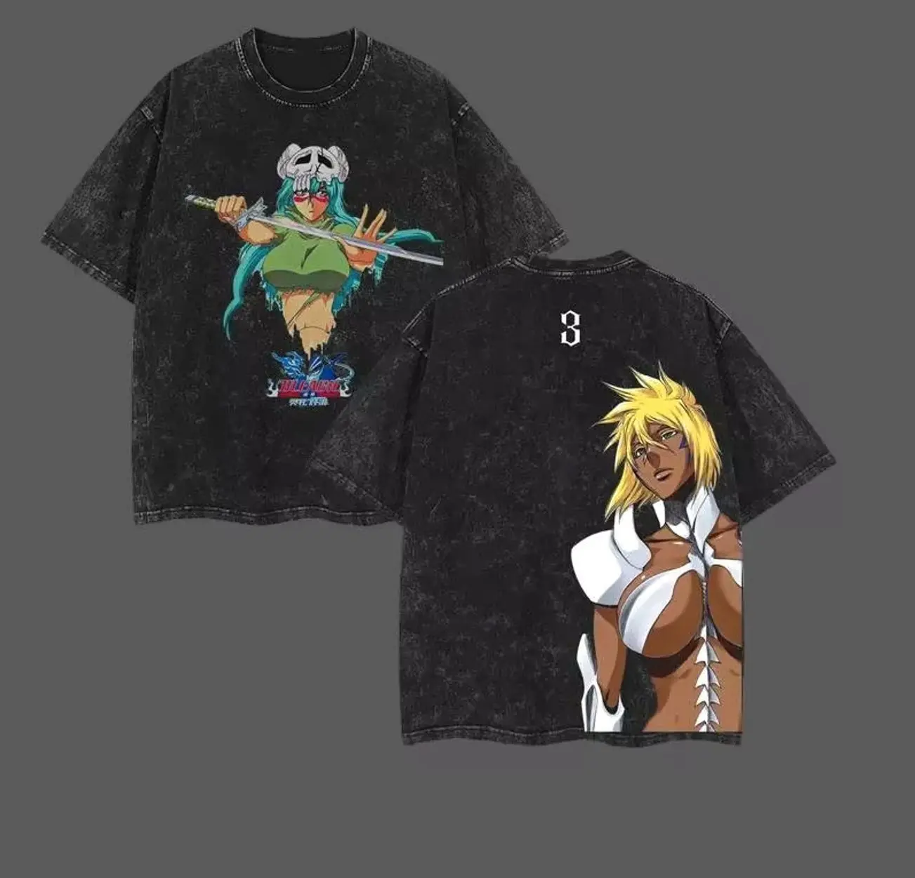 Hot Anime BLEACH Neliel Tier Harribel Graphic T-shirt Vintage Washed Oversized T Shirt Men Women Clothes Cotton Short Sleeve Tee 0