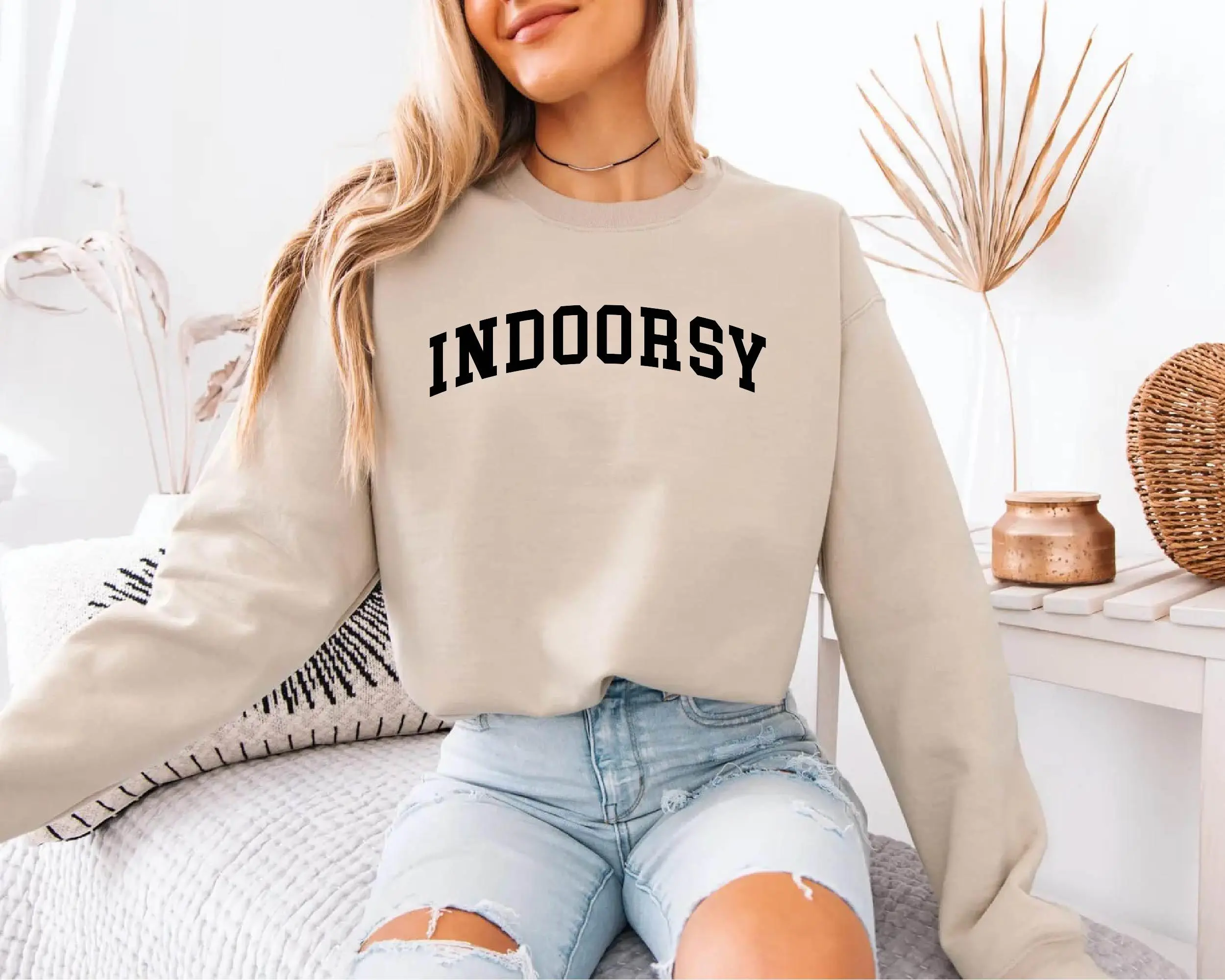 Indoorsy Sweatshirt, Cozy Introvert Crewneck, Funny Stay Home Pullover, Minimalist Comfort Sweatshirt, Gift for Introverts, Soft Casual Long Sleeve, Unisex Cozy Fall and Winter Apparel - HARSIN