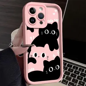Three cute little cats Phone cases Case Compatible with For iPhone 17 Pro Max 16 16e 15 14 Plus 13 12 Mini 11 Air X XS Pattern TPU Lens Protection Durable Soft Cover Gift 2D printing