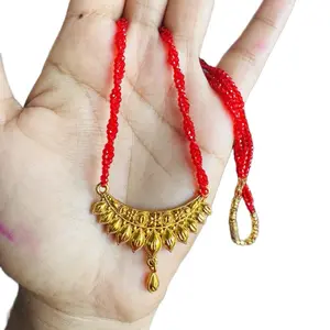 Short Hydro Crystal in Gold Plated Pendant Red Beaded Necklace