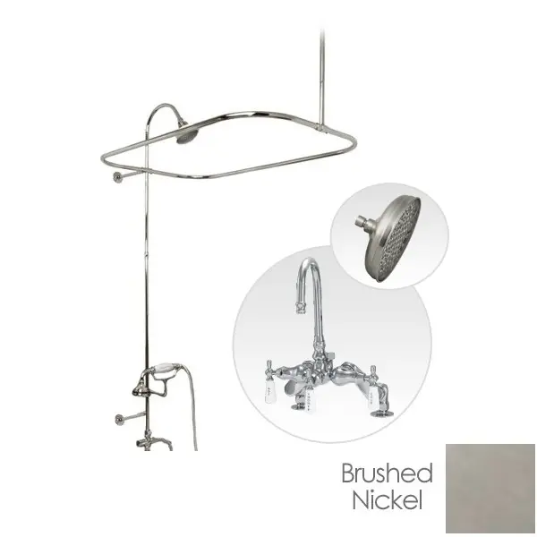 60-Inch Brushed Nickel Deck-Mount Clawfoot Tub Shower Enclosure Kit with Gooseneck Faucet and Rain Head, Shower Kit
