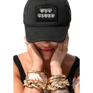 WHO CARES GRAPHIC TRUCKER HAT