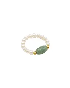 Isa — Jade and Beaded Pearl Stretch Ring