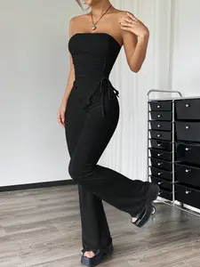 SHEIN EZwear 2PCS Set: Crop Top With Asymmetric Hem And Flared Pants
