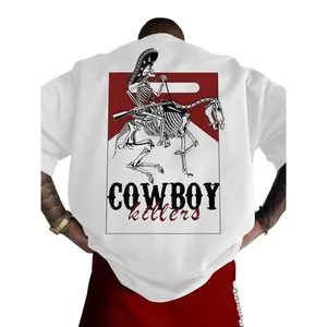 Dual-Sided Men's Skeleton Graphic & Letter Print Round Neck Tee, Loose Casual Short Sleeve T-shirt for Daily Wear, Men's Top for All Seasons, Graphic Tees, Western Clothing, Vintage Graphic Tees,  Mens Clothing