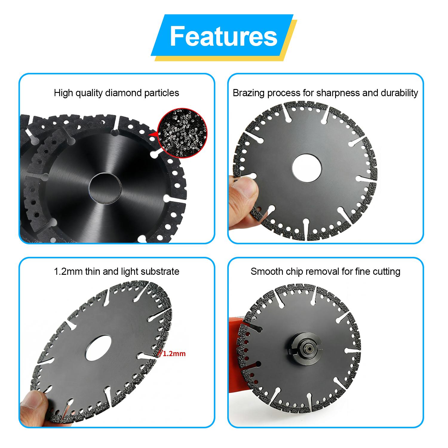 3PCS 4.5" Multi-Material Cutting Blades, Dry Cut Saw Blades for Angle Grinder, Cutting Metal, Cast Iron, Tile, Stone, Marble & Plastic, Heavy Duty Angle Grinder Tool Accessories