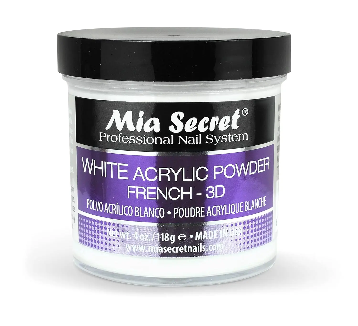 Mia Secret White Acrylic Powder - Powder Form, 4oz (118g) Professional French 3D Nail System, Made in USA, Acrylic Nail Extensions, French Nail Art