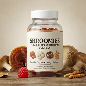 Shroomies 12-in-1 Super Mushroom Gummies Raspberry Rush Flavor - 60 Vegan Gluten-Free Gummies for Mental Clarity Energy Immunity Gut Health & Natural Glow - Edible Gummy - Healthcare Bathroom Dietary