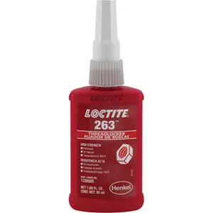 Loctite High-Strength Red Liquid Threadlocker (Series 263, 50 mL Bottle, Model 1330585) - Hand Tool Compatible, 24 Hr Full Cure Time, Heat-Required Removal