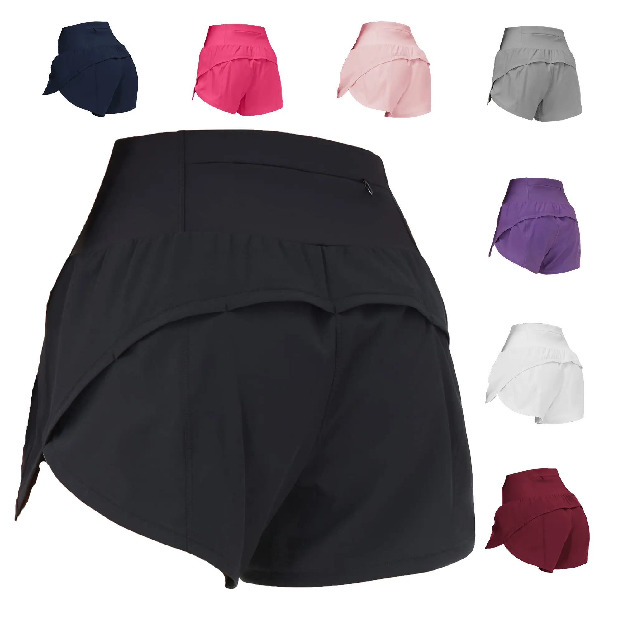 Women's Summer Double-Layer Anti-Flash Sports Shorts, High Waist Breathable Quick-Dry, Back Waist Zipper Pocket, Workout Running Yoga Casual Outdoor Shorts