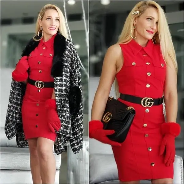 Estella Red Dress Bodycon Casual - Women's Fashion Clothing