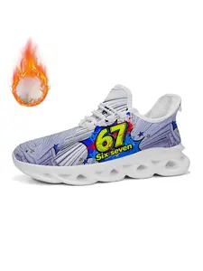 Kids Casual Sport Shoes, Fashionable 67six Seven Print Eva Sole, Lightweight Fleece Lined Warm Shoes, Sports Training Shoes, Fall & Winter