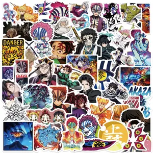 50 Pcs Demon Slayer Tanjiro Cartoon Anime Movie Decorative Sticker Pack, Handmade Material Guitar Notebook Decals, Flat Design