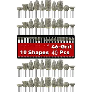 40 count 46-Grit   Bit 1/8" Shank Compatible with Dremel Rotary Tool Attachment Accessories Carving Burrs for Stone Glass  Ceramic Porcelain Quartz  Steel Carve Engrave Polish