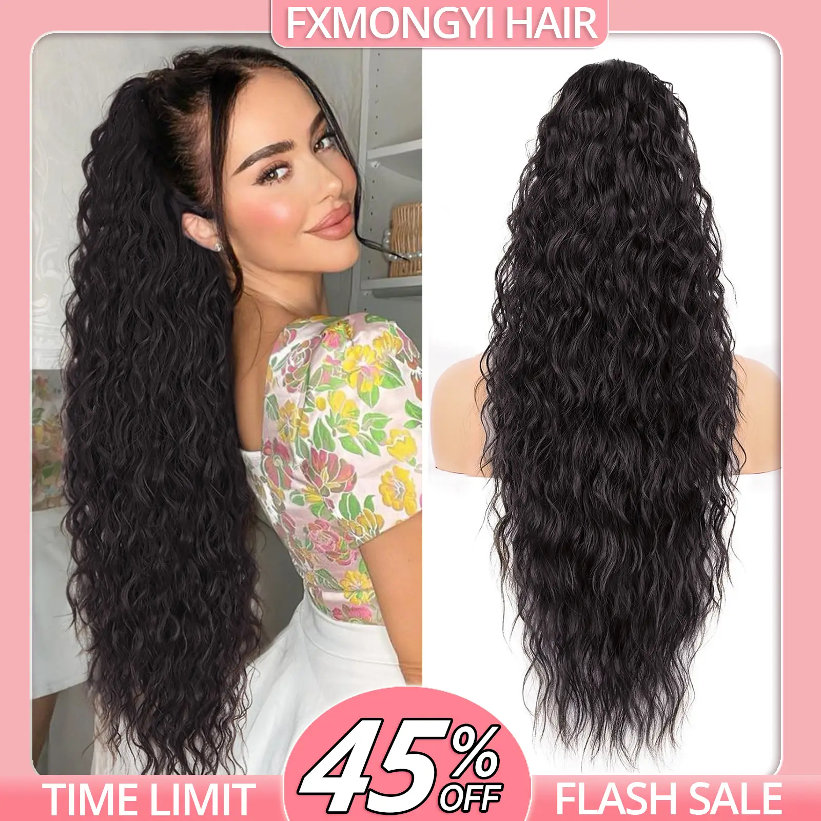 Fxmongyi 30 Inch Claw Long Wavy Ponytail Extension Curly Pony Tail Clip in Hair Extensions for Women Fluffy Natural Looking Synthetic Hairpiece for Da