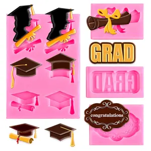 Graduation 4 Pack 2025 Silicone Fondant Molds for Cap Diploma Congrats Grad Candy Chocolate Soap Jelly Cake Cupcake Topper Decoration