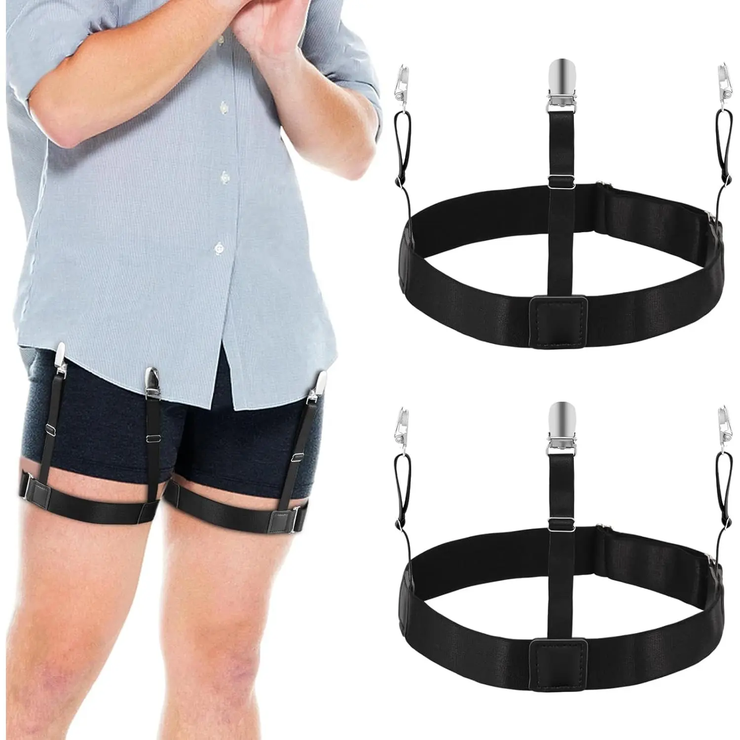 Shirt Stays,2 Pcs Black Adjustable Holder Straps For Men And Women,Keeps You Tucked  Day