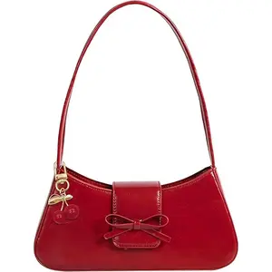 Medium city tote bag Women's Cherry Red Leather Crossbody Shoulder Bag - Small Fashion Clutch Purse with Cherry Keychain