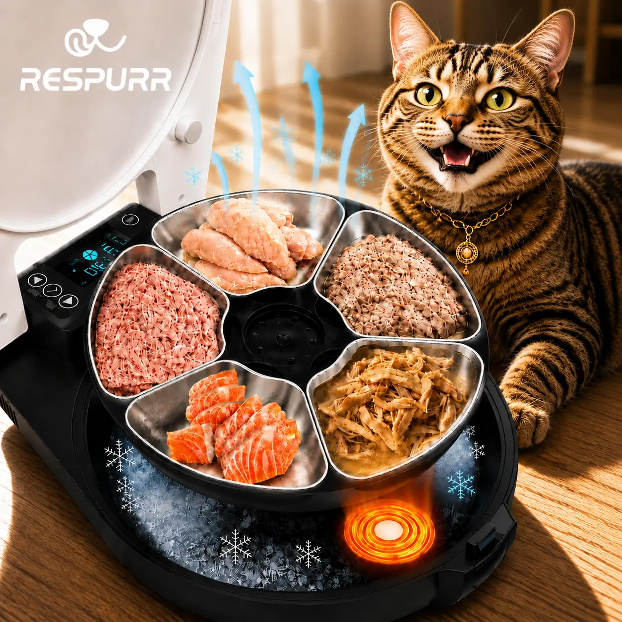 72H Fresh! Automatic Cat Feeder Wet Food, 3 Days 5 Freshness Meals Refrigerated Auto Cat Feeder, Semiconductor Cooling & Heating With 304 Stainless Steel Bowl, Programmable Timer Cat Food Dispenser（Wired Design, No Batteries Required）