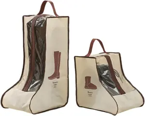 2-Piece Beige Boot Bags – with Dust Covers, for Tall and Short Boots, Travel Storage and Home Dust Protection