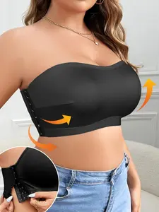 Women's Plus Size Front Closure Wireless Comfort Fit Bandeau Bra, Soft Breathable Design for All-Day Support, Perfect for Everyday Wear