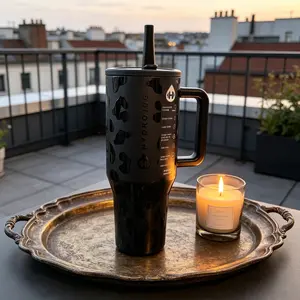 HydroJug 40oz Black Leopard Print Handle Tumbler Flask - Edgy Baddie Style, Portable, Large Capacity, Leak-Proof for Car & Commute Use, Flasks