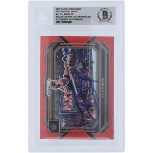 Tyler Bate WWE Autographed 2023 Panini Prizm Ruby Wave Prizm #81 Beckett Fanatics Witnessed Authenticated Card - Fanatics Authentic Certified