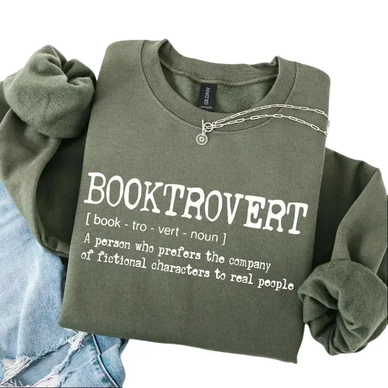 Women's Casual Cotton-Polyester Tweed Printed Pullover, Booktrovert Tops - Classic Literature Themed, Book Lover Gift for Librarians, TrendWear USA