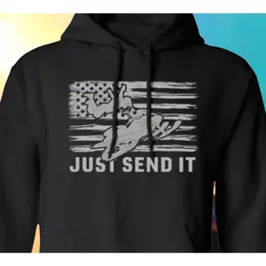 Men's snowmobiling and American spirit Graphic Hoodie - Cotton Blend Black Long Sleeve Pullover Regular Fit | Soft & Breathable Fabric, Durable Print, Everyday Comfort, Machine Washable, graphic design with patriotic and adventurous elements a snowmobile