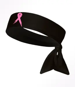 Breast Cancer Ribbons Unisex Head Tie Headband Black White Hot Pink Light Pink Athletic Sports Youth Kids Girls Boys Women's Men's Football Basketball Cheer Baseball Softball Lax Lacrosse Soccer Weight Lifting Running Track Sweat Band Head Band Bulk Team