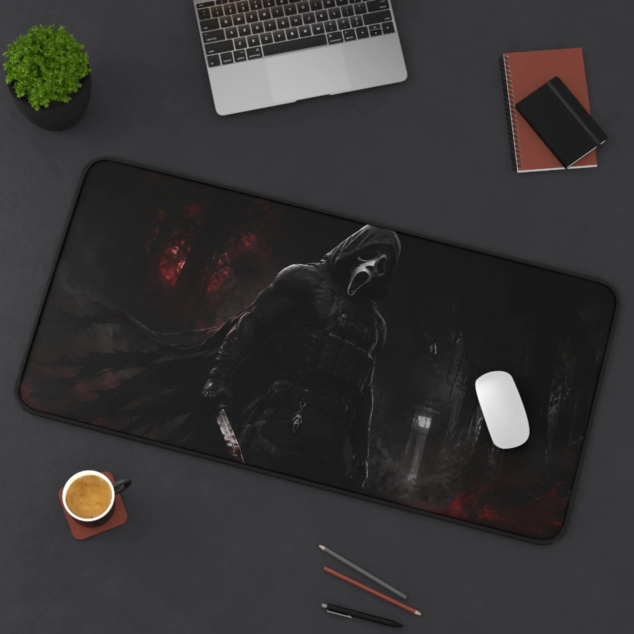 Tactical Ghostface Desk Mat | Dark Horror Forest Mousepad