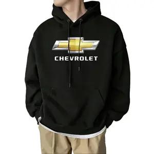 Men's Oversized Black Chevrolet Metallic Logo Graphic Print Hoodie Automotive-Themed Streetwear Must-Have Breathable Warm Fabric Casual Hoodie Menswear Sweatshirts