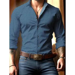Men's Regular Fit All Over Print Long Sleeve Shirt, Casual Comfy Top for Spring & Fall, Fashion Men's Clothes for Daily Wear
