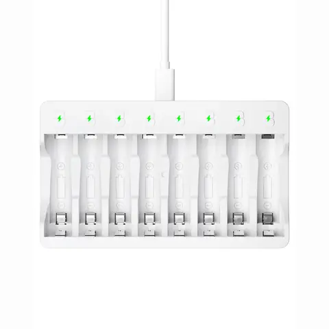 EBL Nickel Metal Hydride Rechargeable Batteries Bundle (8AA 2800mAh, 8AAA 1100mAh) with Battery Charger Included - 8-Slot Independent Charging Slot, 5V LED Display, Auto Charge Stop, Portable, Long-Lasting, USB Port