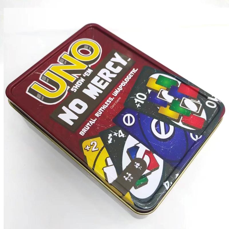 New Iron Box Uno Game Board Card Game, Party Cards Game, Family Gathering Entertainment, Family Fun Game, Uno Card Toy for Kids, Birthday Christmas Gift