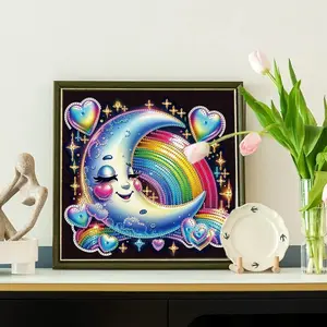 Moon & Rainbow Pattern DIY Diamond Arts Colorful Painting Kit without Frame, DIY 5D Diamond Arts Colorful Painting Kit, Wall Art Decor for Home