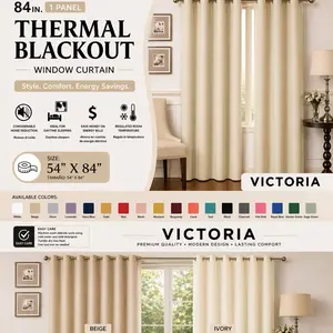 Victoria Beige Room Darkening Grommet Window Drapes Blackout Curtains Thermal Insulated 54W x 84L Energy Efficient Sleep Soother Noise Buffer Absolute Privacy Relax