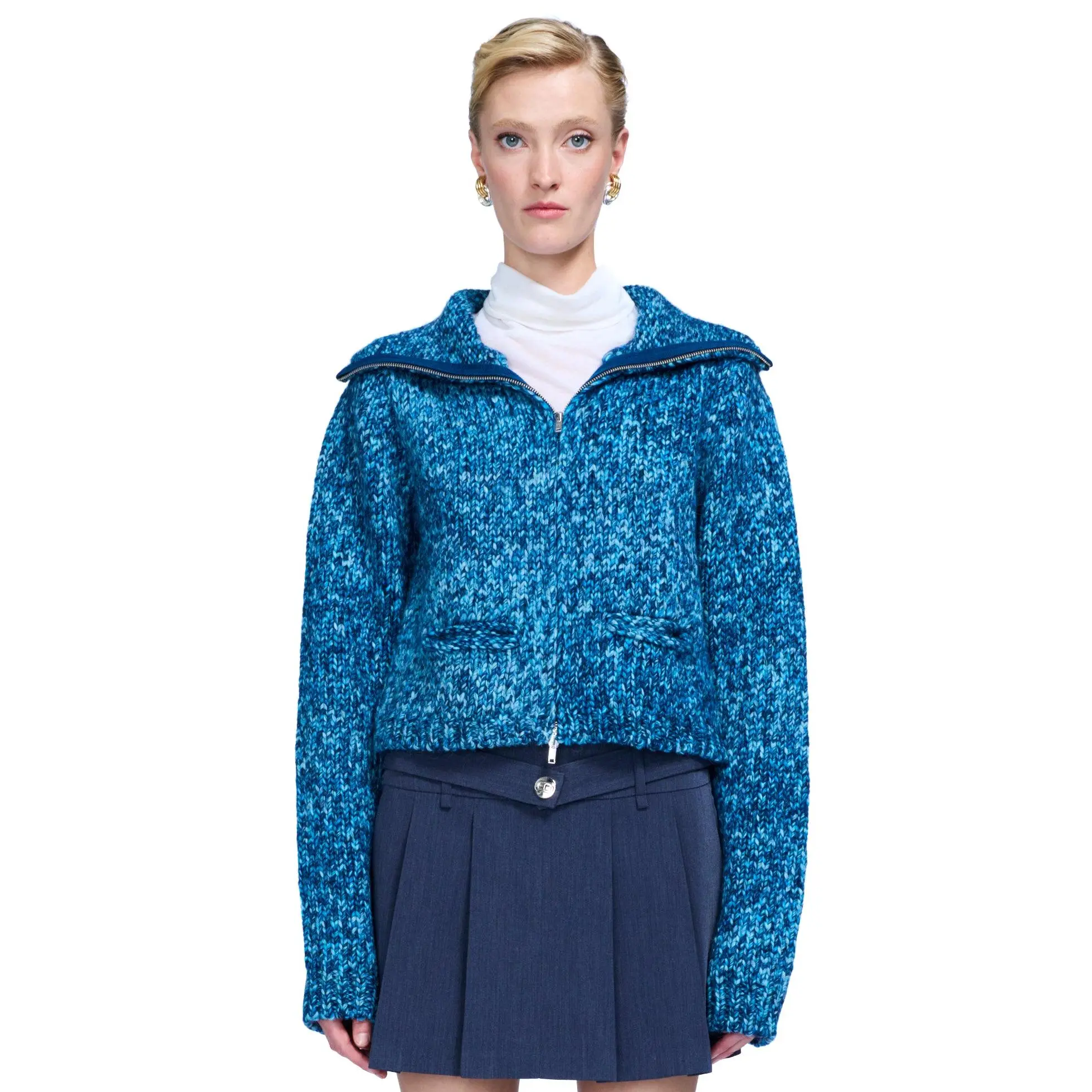 VIAVIA The Boxy Zip Cardigan in Teal