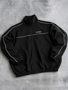 Mens Zip Up Track Jacket with Contrast Piping, Stand Collar, Elastic Cuffs, Side Pockets, Athletic Windbreaker Alternative for Summer Streetwear Layer