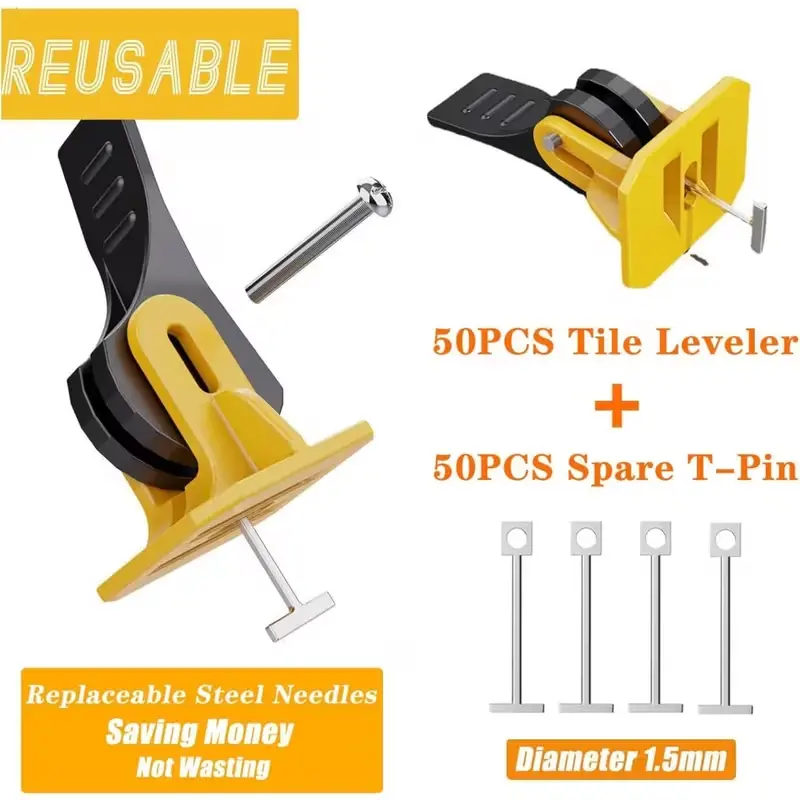 50 Pack Set Tile Leveling System Kit, Tile Leveler Adjuster, Floor Tile Leveling System, Reusable Tiles Levelers Spacers Clips Tile Leveler Adjuster for Building Walls Floors，For 2mm to 4mm Tile Gaps, 8mm to 12mm Tile Thickness