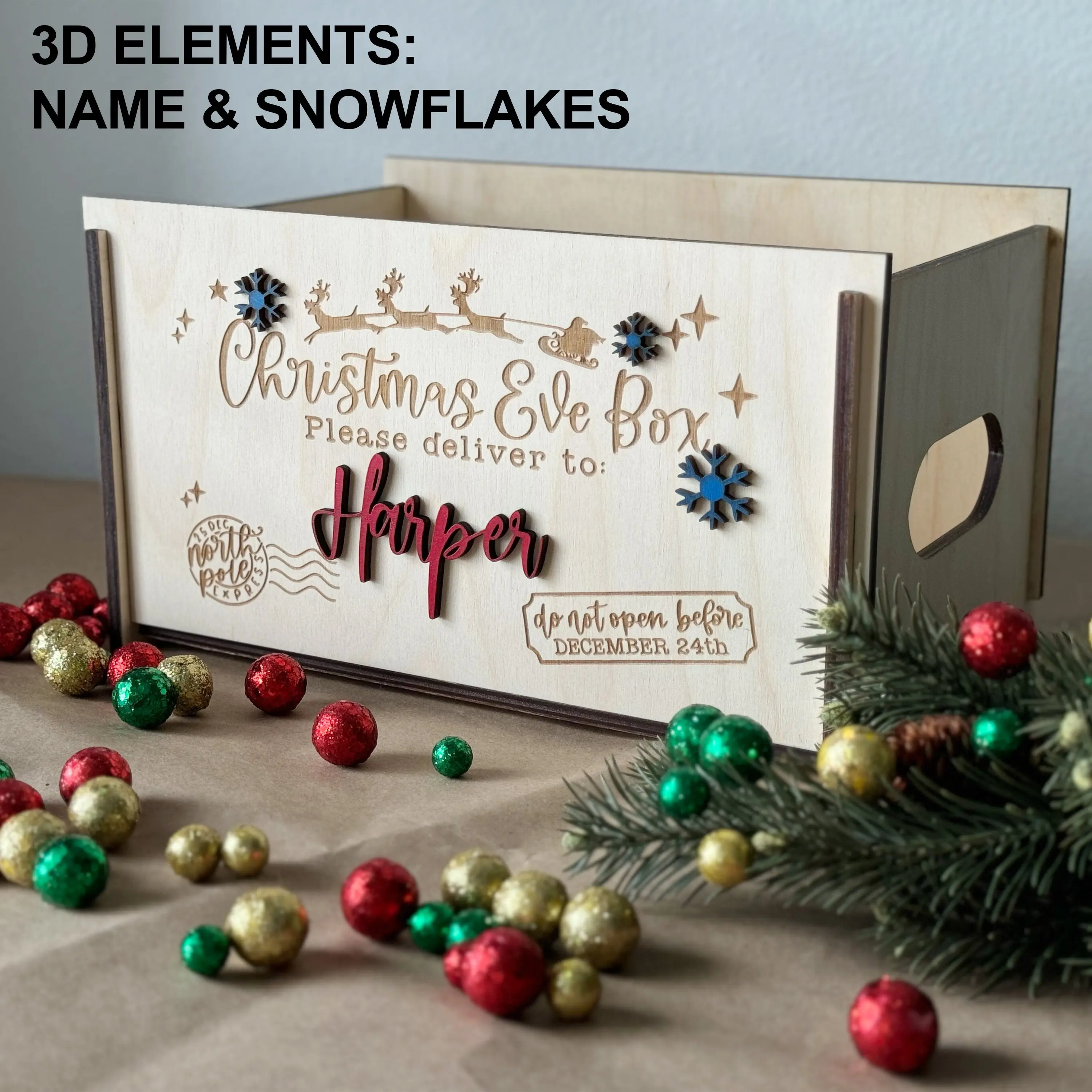 Personalized Christmas Eve Box, Wooden Christmas Box, Christmas Eve Crate, Personalized Xmas Gifts Trunk for Kids, Wood Keepsake Holiday