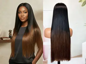 Ombre Brown 5x5HD lace 100% Raw Vietnamese Hair HD Lace Wigs Human Hair Straight Bob Wig 200% Density Super Double Drawn 100% Real Human Hair Can be styled with flat irons