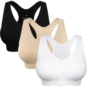 THE WELL KEPT Women's Zip Front Sports Bra Wireless Post-Surgery Bra Active Yoga Sports Bras