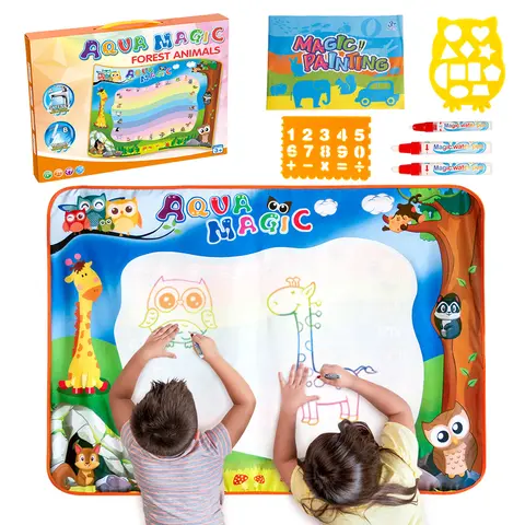 Magic Water Doodle Mat - Montessori Classroom-Adaptable Kids Toy, 70×100cm Reusable Indoor Drawing Board with Magic Pen, Alphabet Learning No-Mess Nylon Backing Educational Toy for Ages 3-12, Cool Gifts for Kids for Birthdays Children’s Parties