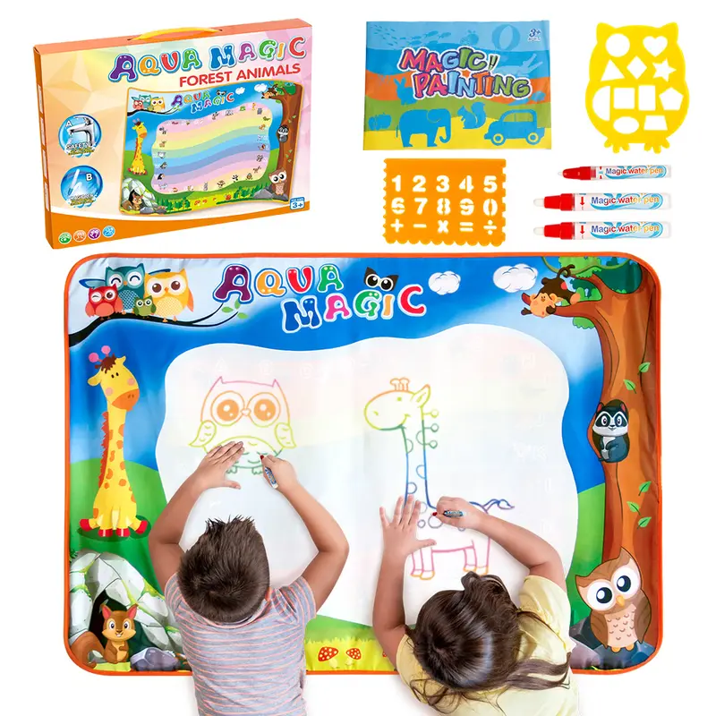 Magic Water Doodle Mat - Montessori Classroom-Adaptable Kids Toy, 70×100cm Reusable Indoor Drawing Board with Magic Pen, Alphabet Learning No-Mess Nylon Backing Educational Toy for Ages 3-12, Cool Gifts for Kids for Birthdays Children’s Parties
