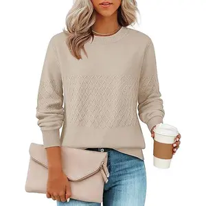 ZESICA Women's 2026 Fall Winter Sweaters Casual Long Sleeve Crew Neck Loose Knitted Pullover Sweater Tops