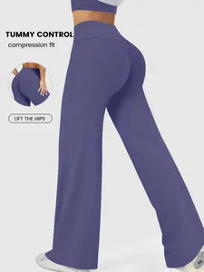 Women's High Waisted Athletic Straight Leg Pants, Shaping Hip Lifting Sports Fitness Gym Wear, Casual Loose Fit Running Workout Clothes